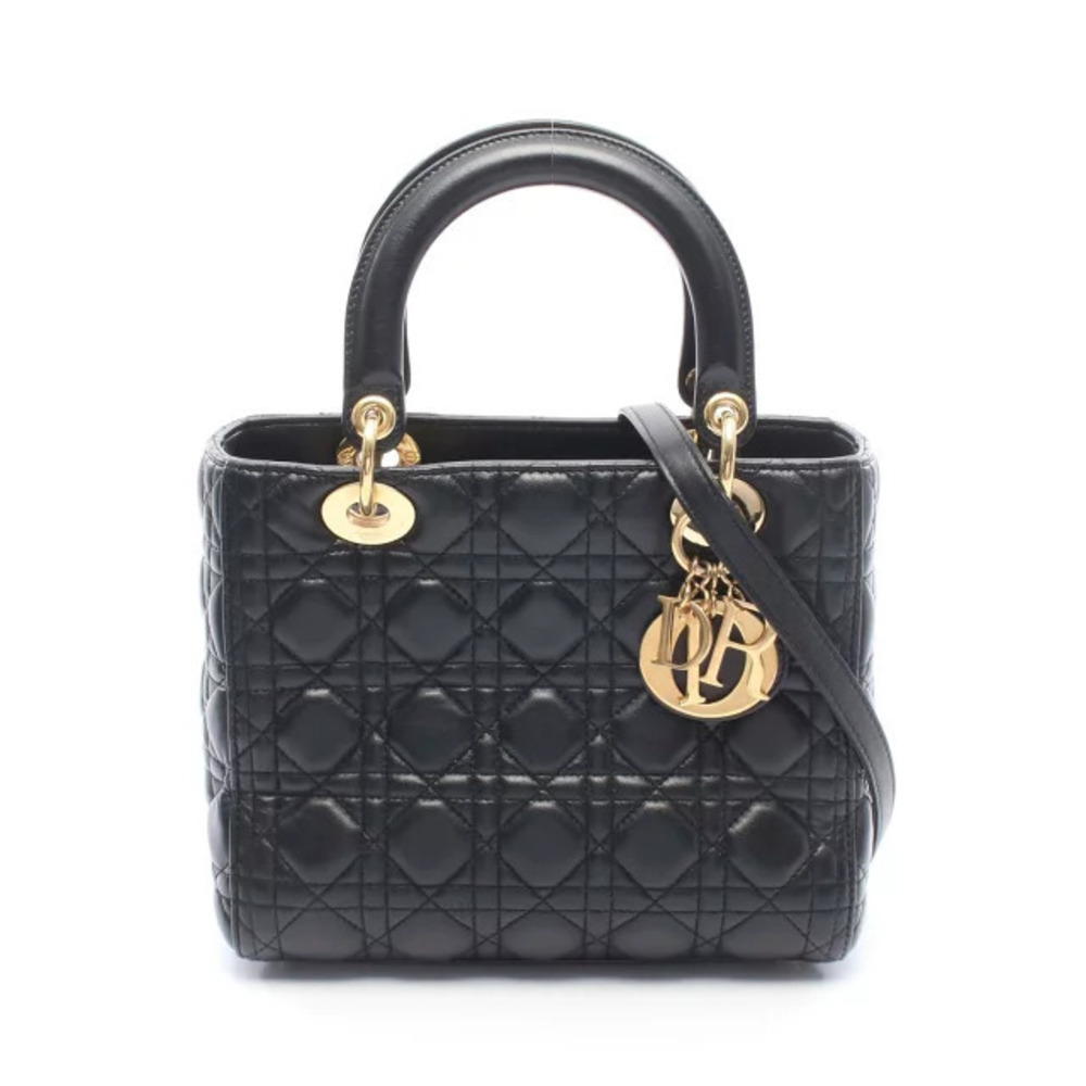 Christian Dior LADY Cannage Handbag Leather Black